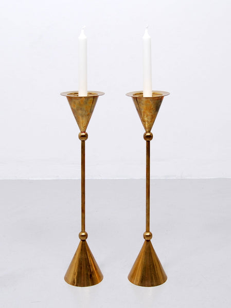 1960s Scandinavian Brass Floor Candle Stands, Set of 2