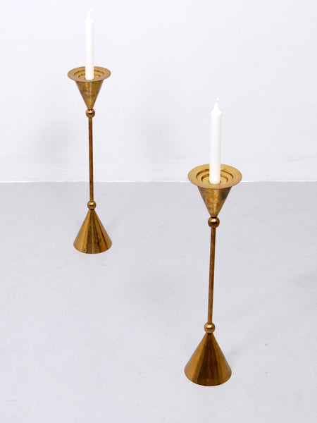 1960s Scandinavian Brass Floor Candle Stands, Set of 2